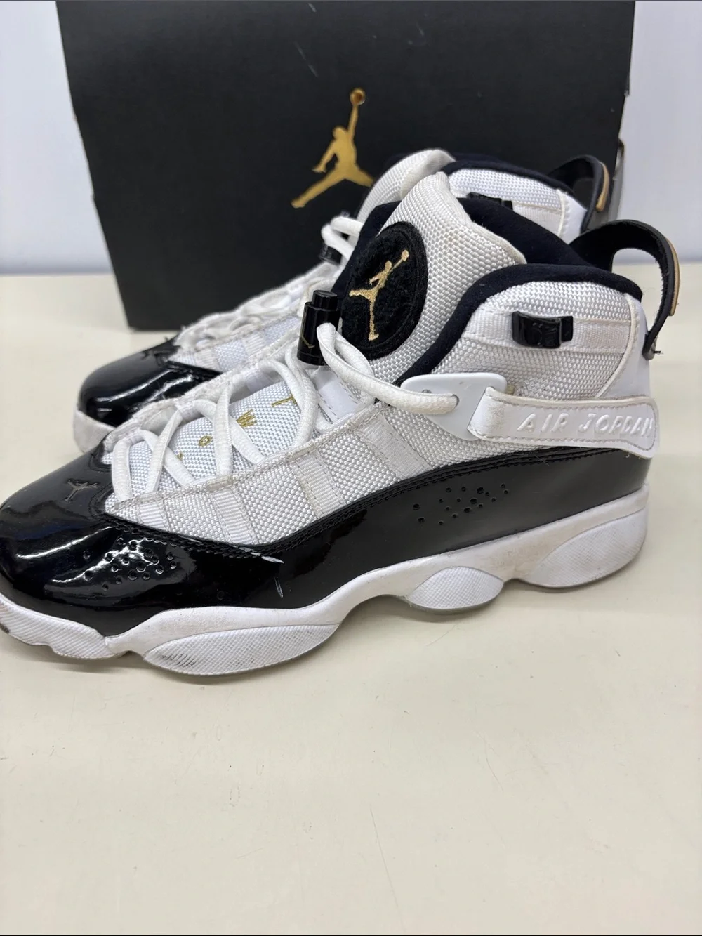 Jordan Kids Black, White & Gold Basketball Sneakers